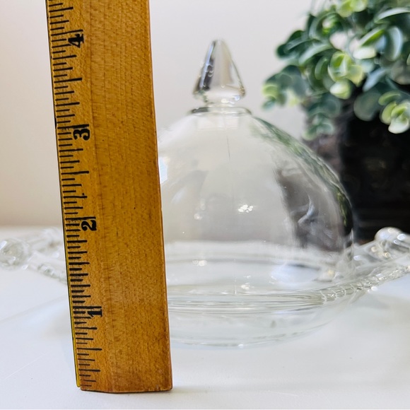 Vintage Adams & Co Domed Butter Cheese Dish 2 Pc Clear Pressed Glass Pear Motif - Picture 10 of 13